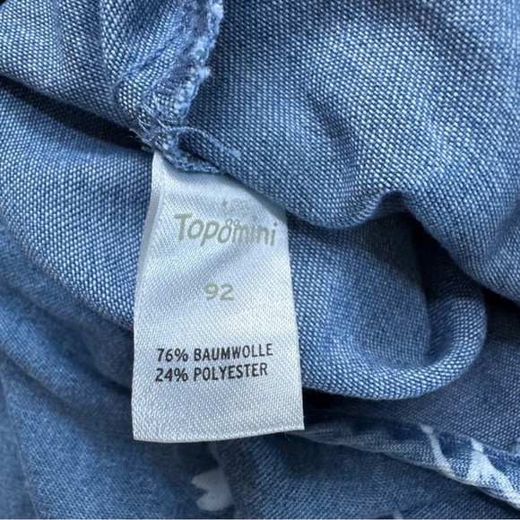 Topomini Blue Floral Chambray Jumpsuit Short Sleeve Toddler Girls size 92/ 2-3 - Picture 6 of 6